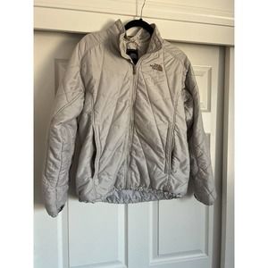 North Face Women's Jacket Size Large Light Grey Full Zip Quilted Jacket